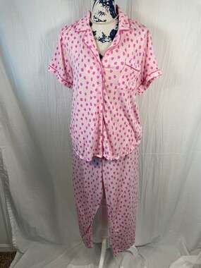 Kate Spade New York Pink Brushstroke Dot Notch Collar Pajama Set Sz L